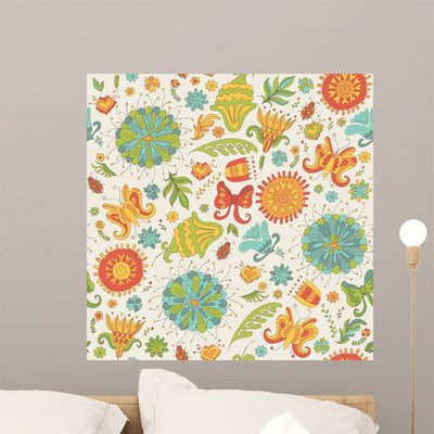 Seamless Summer Pattern with Wall Decal shown on a wall