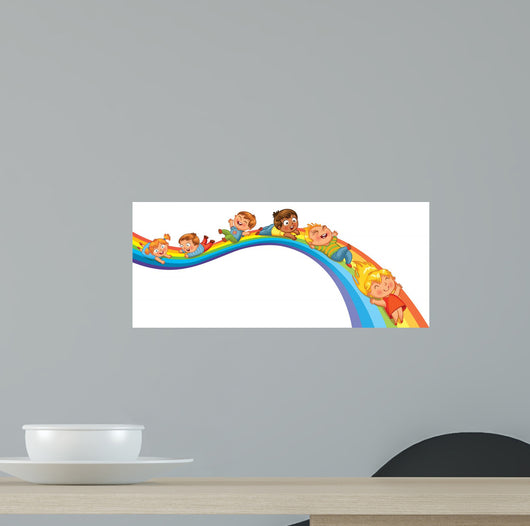 Children ride on a rainbow 