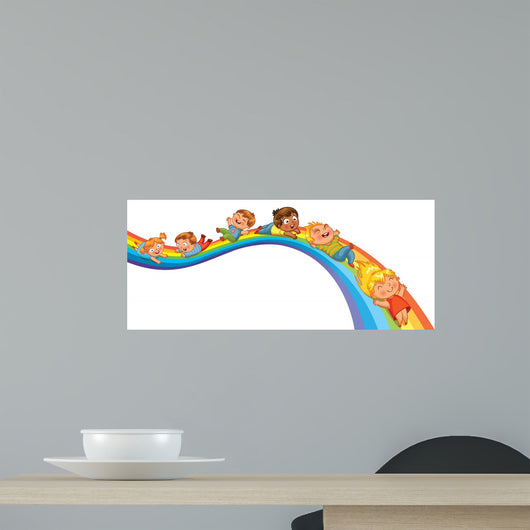 Children ride on a rainbow 