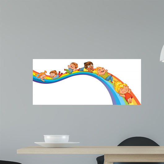 Children ride on a rainbow 