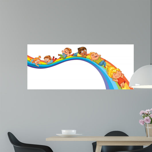 Children ride on a rainbow 