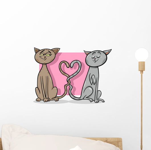 cats in love cartoon illustration Wall Decal