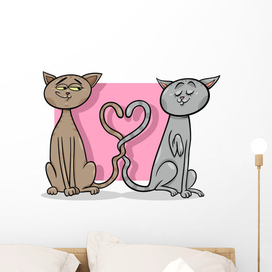 cats in love cartoon illustration Wall Decal