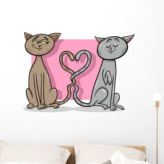 cats in love cartoon illustration Wall Decal