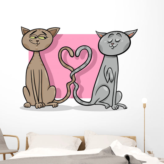 cats in love cartoon illustration Wall Decal