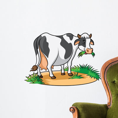 Cow Cartoon Wall Decal shown on a wall