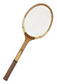 Old wooden tennis racket isolated on white background 