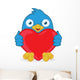 Blue Bird Holding Heart Love Wall Decal