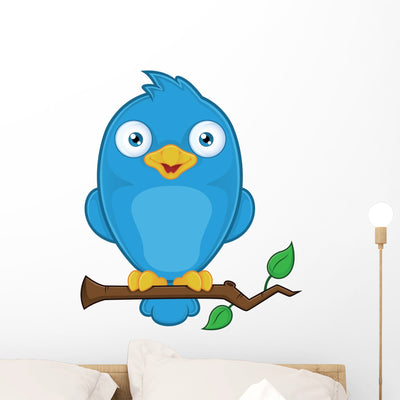 Blue Bird Branch Wall Decal shown on a wall