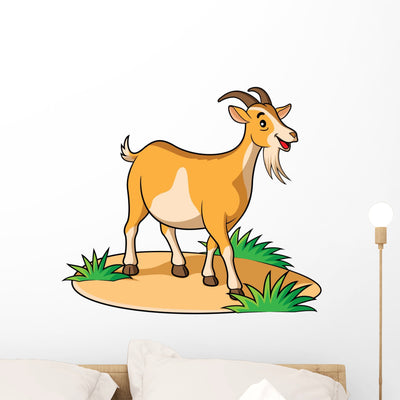 Goat Cartoon Wall Decal shown on a wall