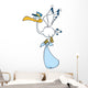 Cute Cartoon Stork Delivery a Baby Boy Wall Decal