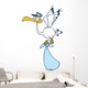 Cute Cartoon Stork Delivery a Baby Boy Wall Decal