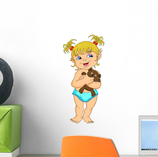 Cute Little Girl Holding a Doll Wall Decal