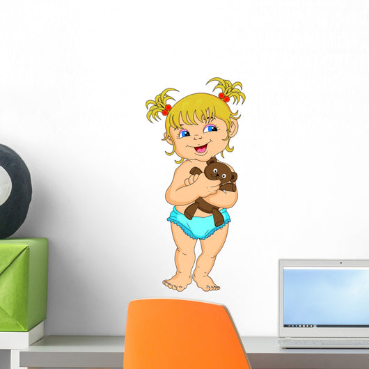 Cute Little Girl Holding a Doll Wall Decal