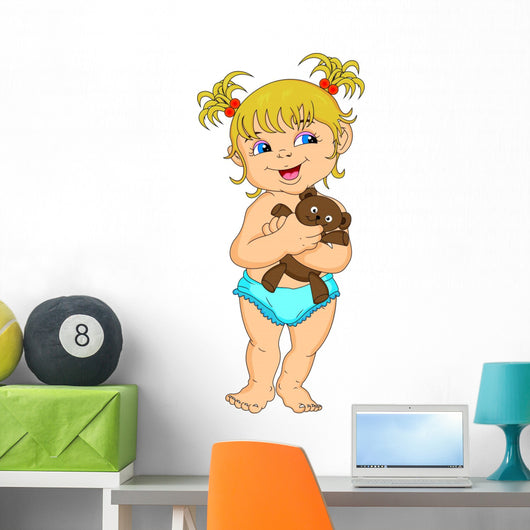 Cute Little Girl Holding a Doll Wall Decal