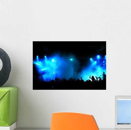 Cheering crowd at concert, musicians on the stage Wall Mural