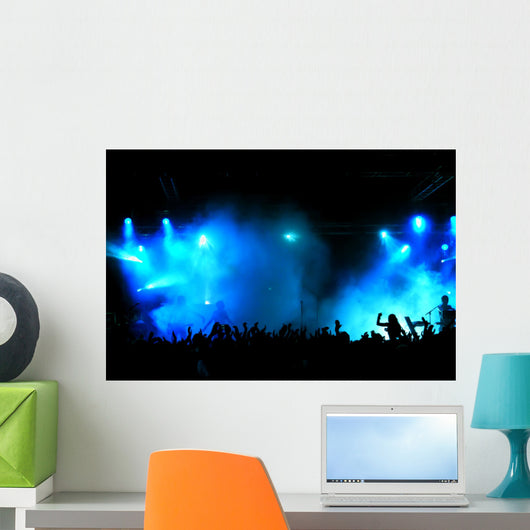 Cheering crowd at concert, musicians on the stage Wall Mural