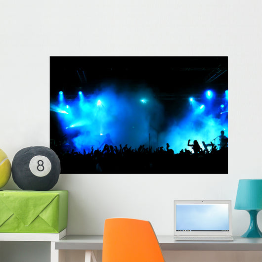 Cheering crowd at concert, musicians on the stage Wall Mural