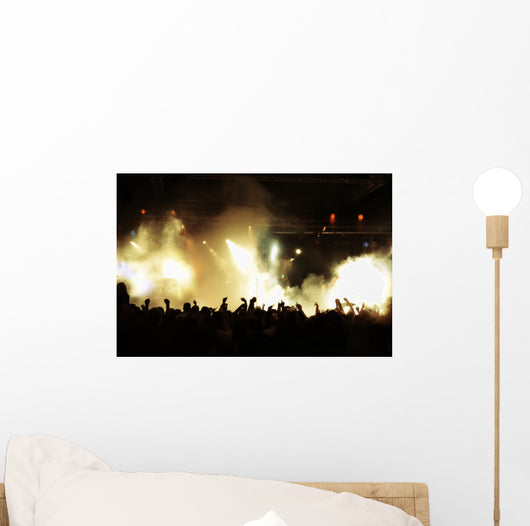 Cheering crowd at concert, musicians on the stage Wall Mural
