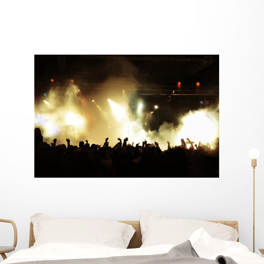 Cheering crowd at concert, musicians on the stage Wall Mural