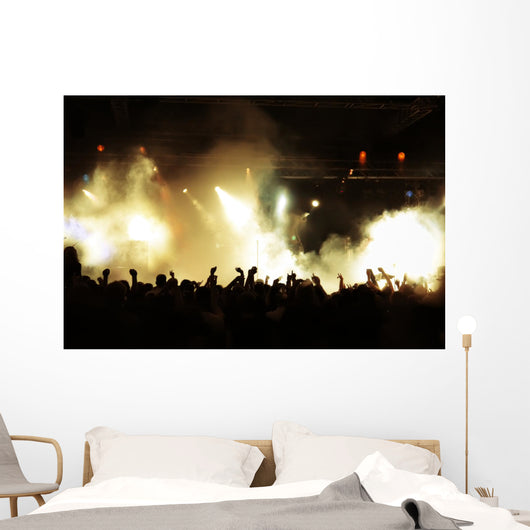 Cheering crowd at concert, musicians on the stage Wall Mural