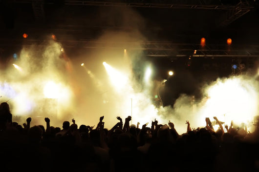 Cheering crowd at concert, musicians on the stage Wall Mural