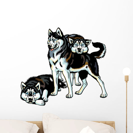 Three Siberian Husky Dogs Wall Decal
