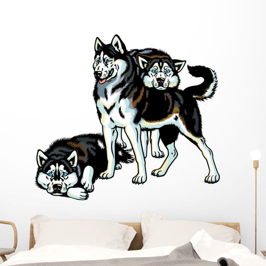 Three Siberian Husky Dogs Wall Decal