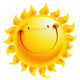 Happy yellow smiling sun cartoon character 