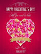 Red valentines day greeting card  with  heart and wishes text, 
