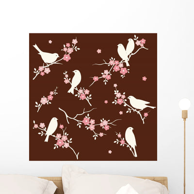 Bird Floral Twig Set Wall Decal shown on a wall