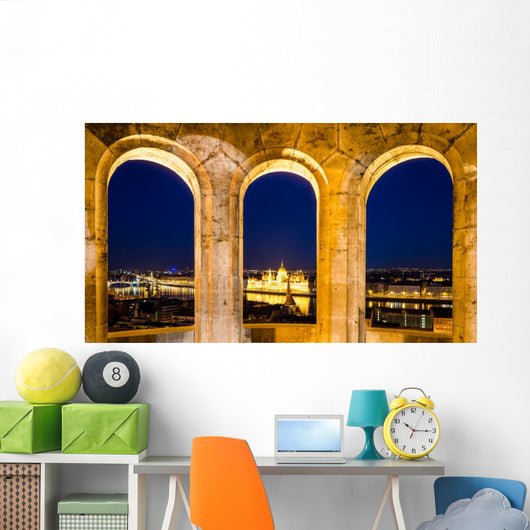 Budapest, night view Parliament  from Fisherman's Bastion Wall Mural