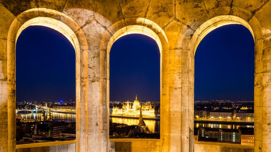 Budapest, night view Parliament  from Fisherman's Bastion Wall Mural