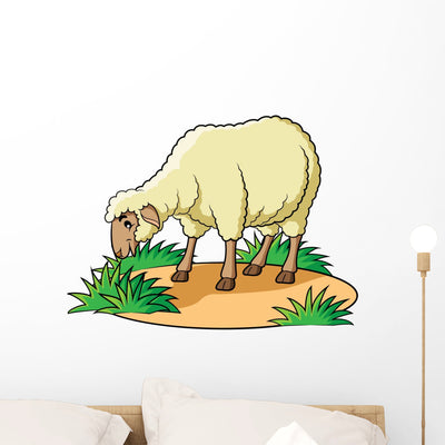Sheep Cartoon Wall Decal shown on a wall