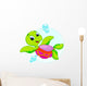 Cute Turtle Is Swimming Upside Down Wall Decal