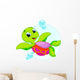 Cute Turtle Is Swimming Upside Down Wall Decal