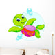 Cute Turtle Is Swimming Upside Down Wall Decal