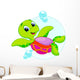 Cute Turtle Is Swimming Upside Down Wall Decal