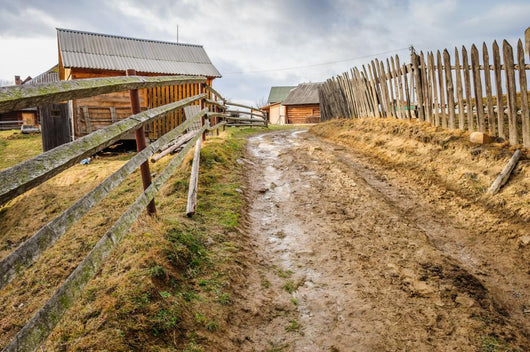Dirty road in Carpathian village 