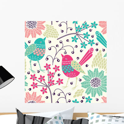 Seamless Floral Pattern Wall Decal Design 5 shown on a wall