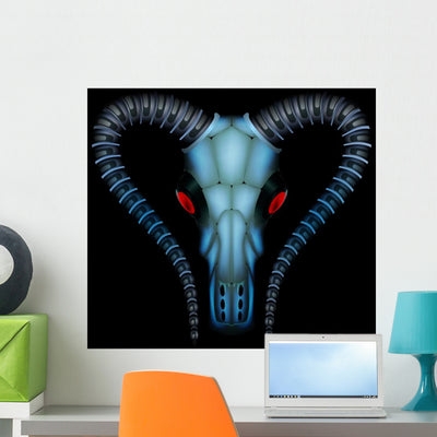 Goat Skull Hi-tech Style Wall Decal shown on a wall