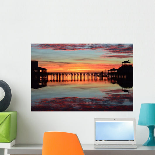 Sunrise Marina Pier with Wall Decal