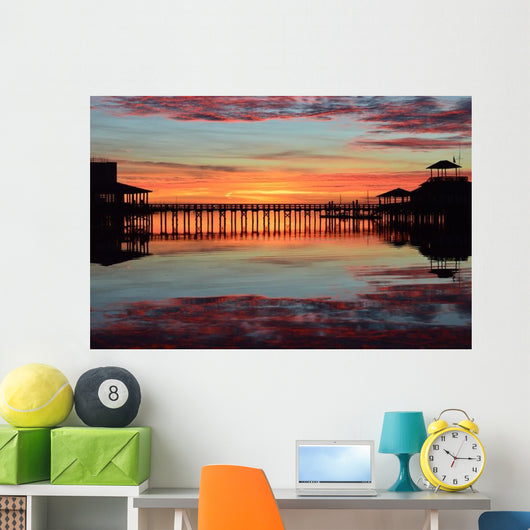 Sunrise Marina Pier with Wall Decal