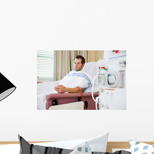 Patient Using Mobile Phone Dialysis Wall Decal