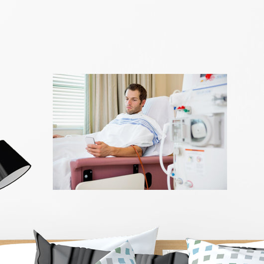 Patient Using Mobile Phone Dialysis Wall Decal