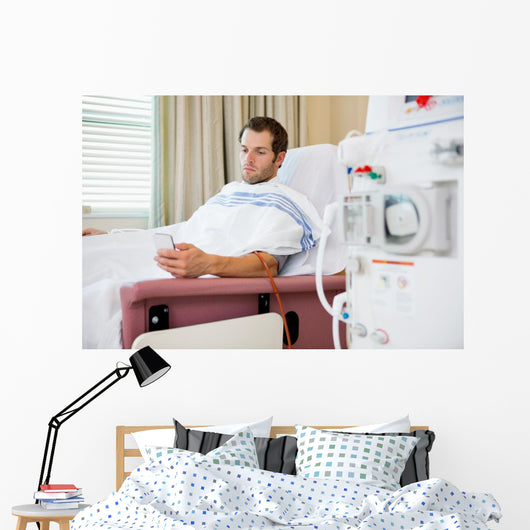 Patient Using Mobile Phone Dialysis Wall Decal