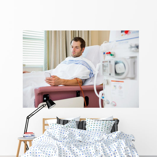 Patient Using Mobile Phone Dialysis Wall Decal