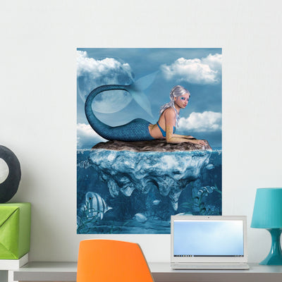 Mermaid Rock Wall Mural shown on a wall