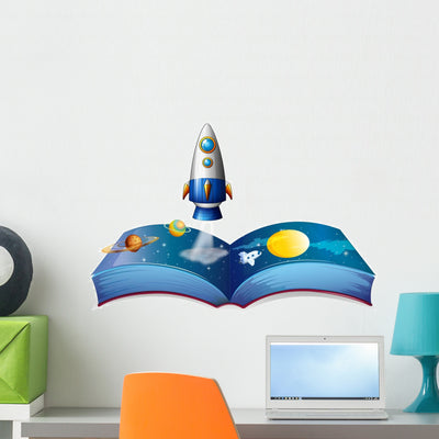 Outer Space Book Wall Decal shown on a wall