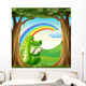 A crocodile reading under the tree below the rainbow 